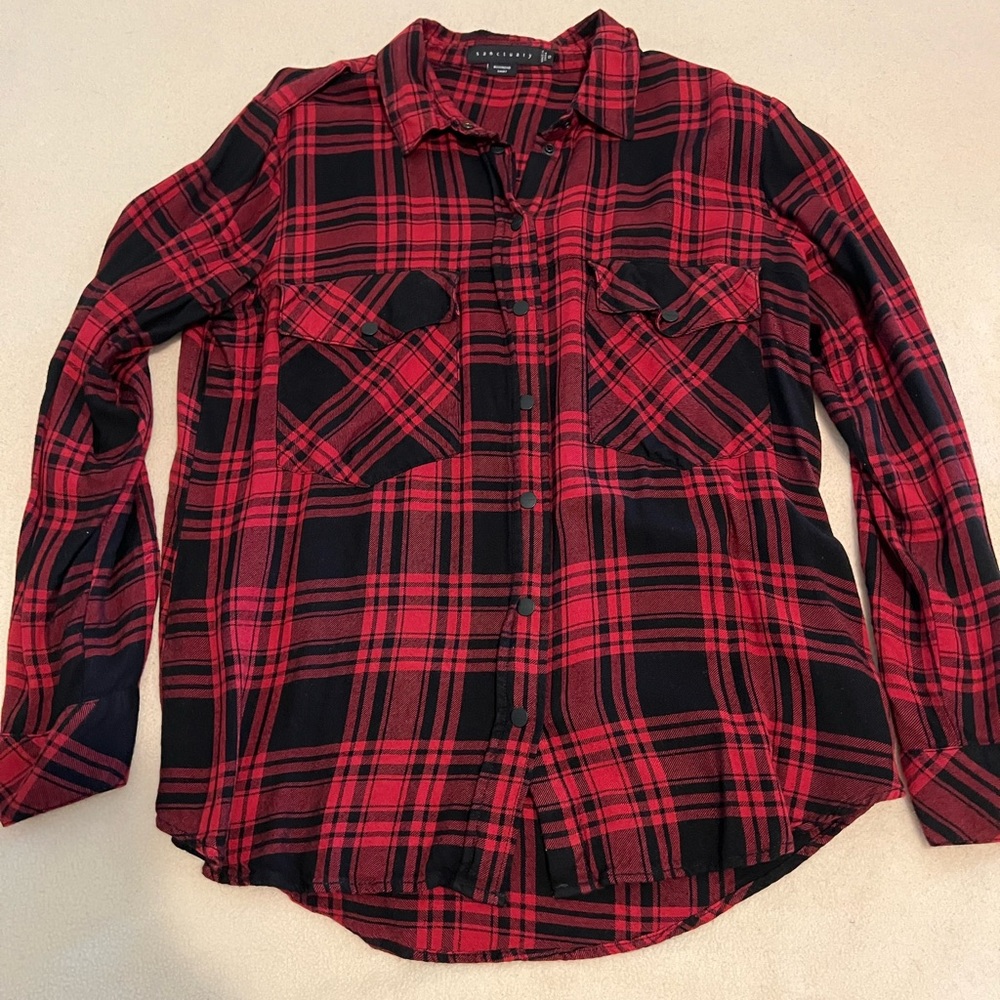 Sanctuary boyfriend shirt red/black plaid Size S